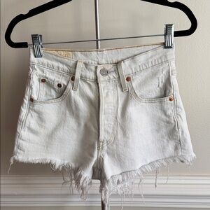 Levi’s 501 Original White Distressed Denim Shorts - Classic High-Rise